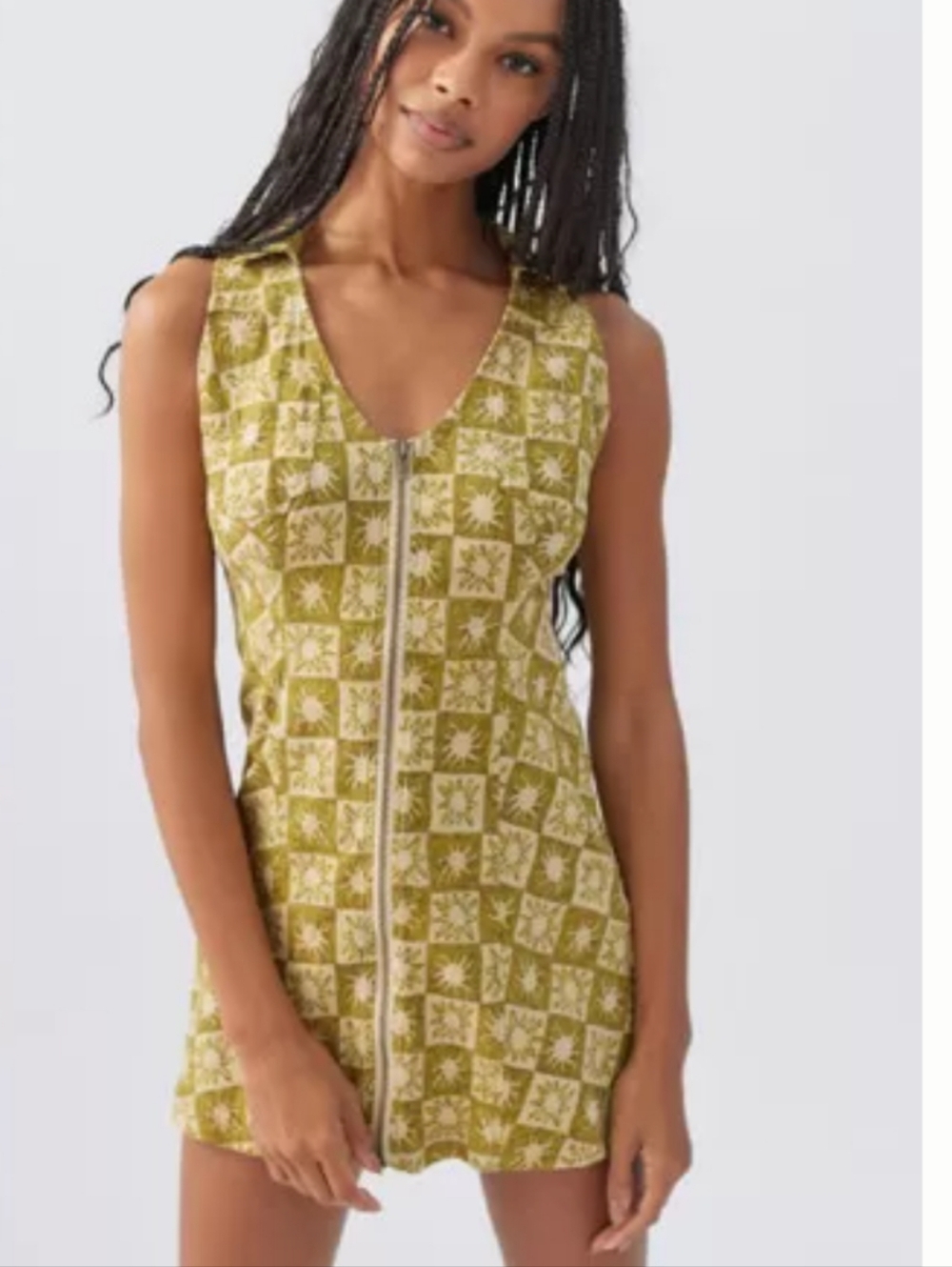 Urban Outfitters Freya Sunshine Collared Zip Mini Dress Sz L Linen Blend Green - Picture 4 of 12